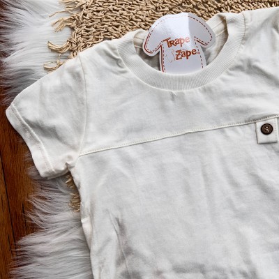 Conj. Camiseta e Bermuda em Moletinho - Off White e Mostarda